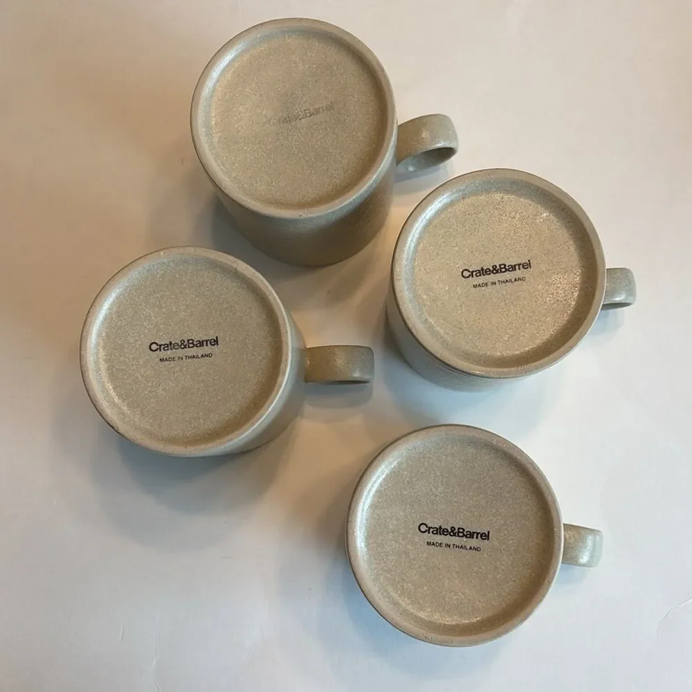 Crate & Barrel Set of 4 Stoneware Coffee Mugs Cups Sand Tan